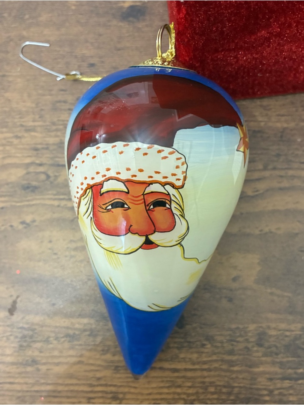 Santa Moon Hand Painted Glass Christmas Ornament